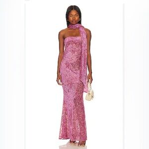 SOLD-OUT For Love & Lemons Francesca Maxi Dress in Pink Velvet Lace